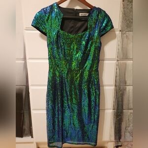 Grace Karin Green and Blue Sequin Mini Dress